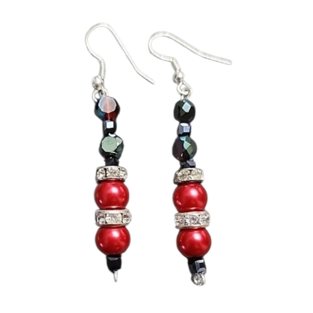 Red Black Beaded Earrings Elegant